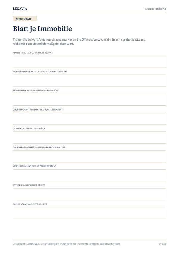 Blatt je Immobilie