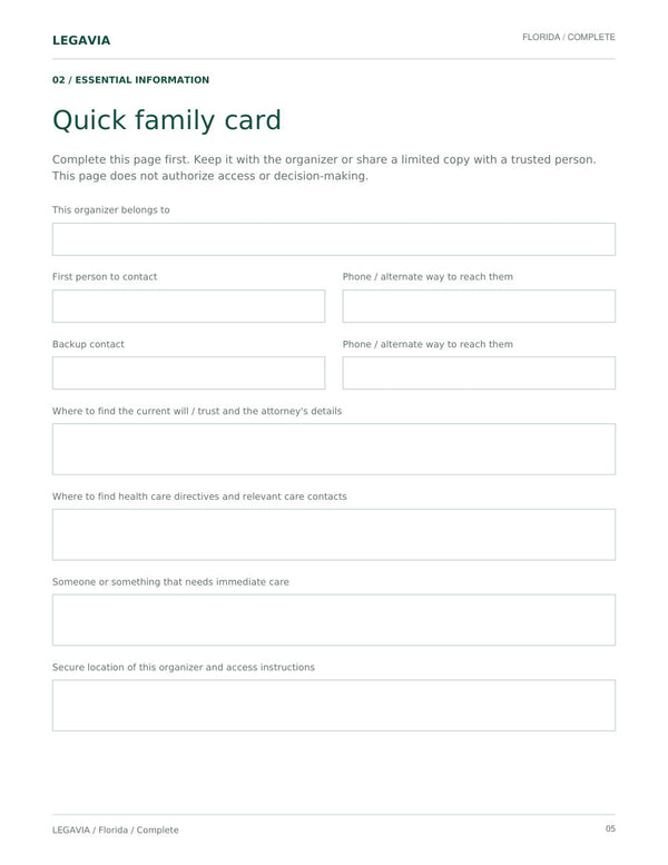 Quick family card
