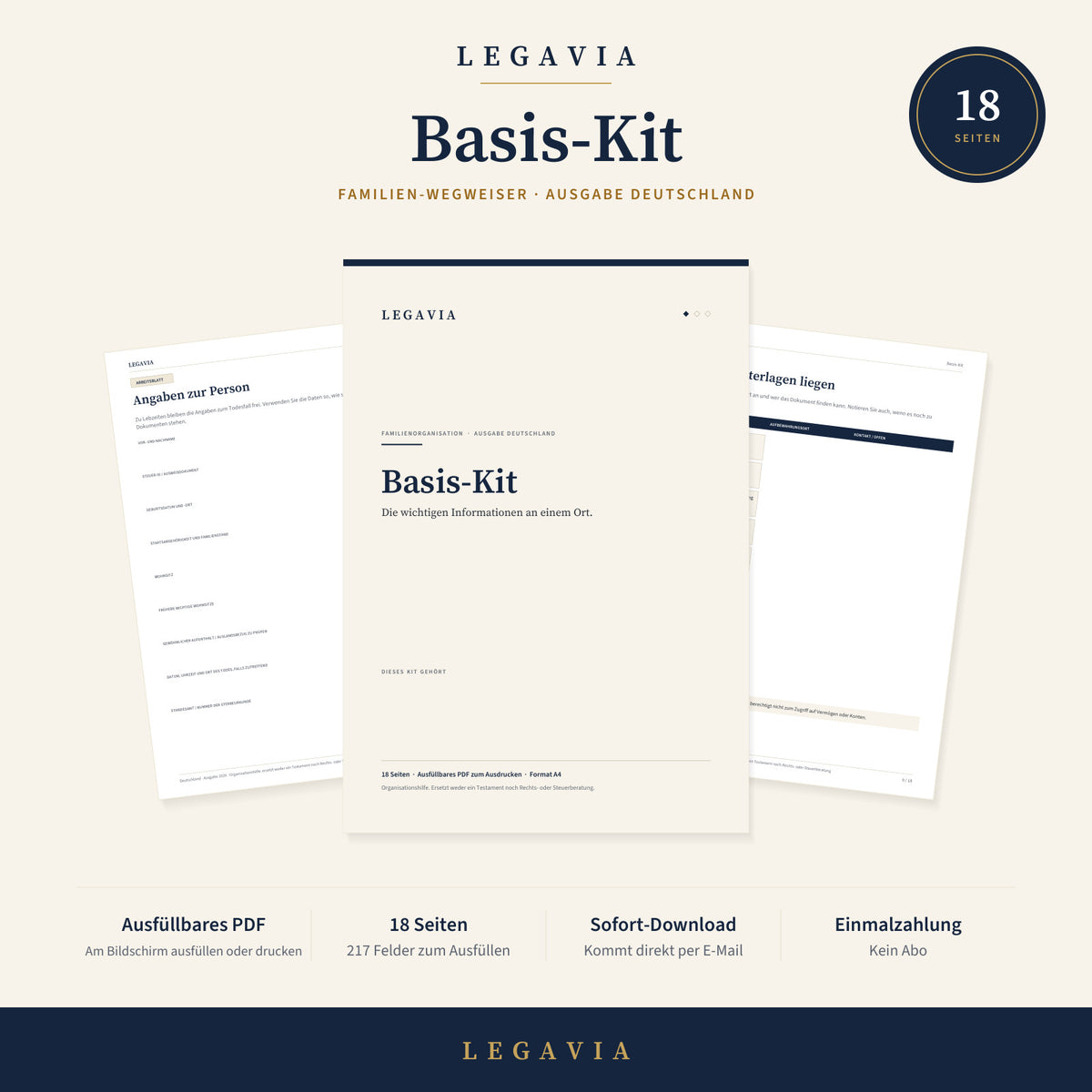 Legavia Basis-Kit: Titelseite und Innenseiten