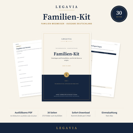 Legavia Familien-Kit: Titelseite und Innenseiten