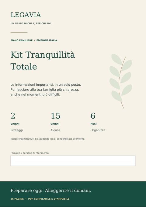 Copertina del Kit Tranquillità Totale di Legavia, edizione Italia.