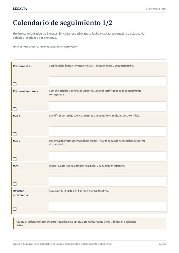Fecha, responsable y estado