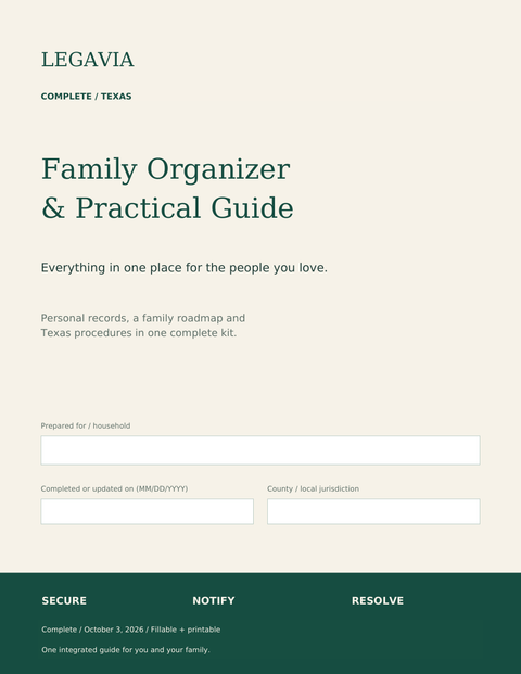Cover of the Legavia Complete organizer, Texas edition: Family Organizer and Practical Guide.