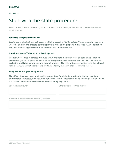 Texas state section page about the probate route and the small estate affidavit.